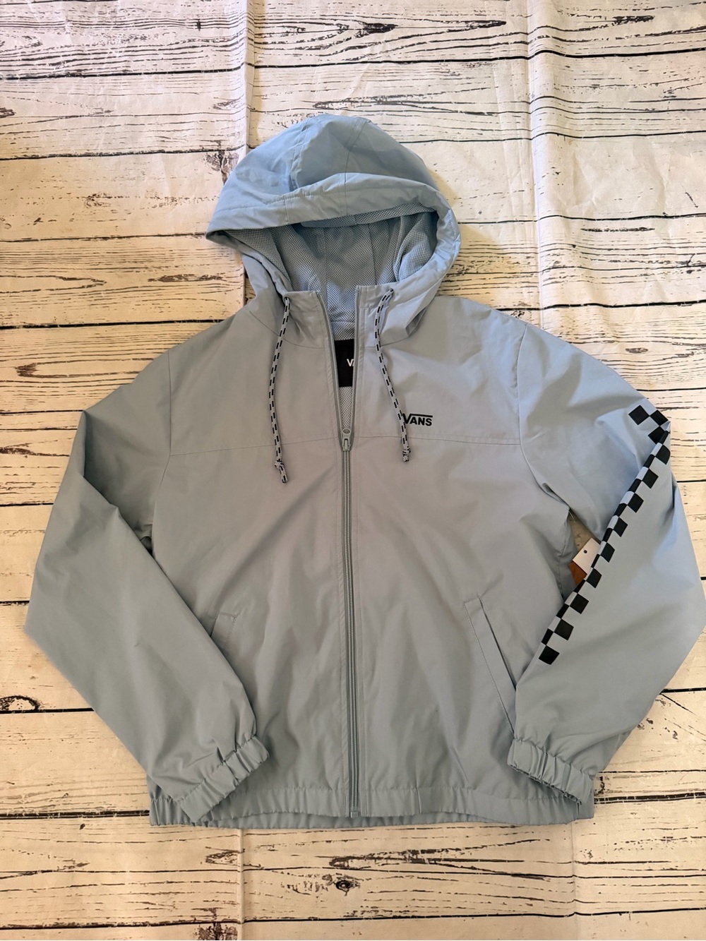 Vans Light Blue Hooded Windbreaker with Checkerboard Sleeve